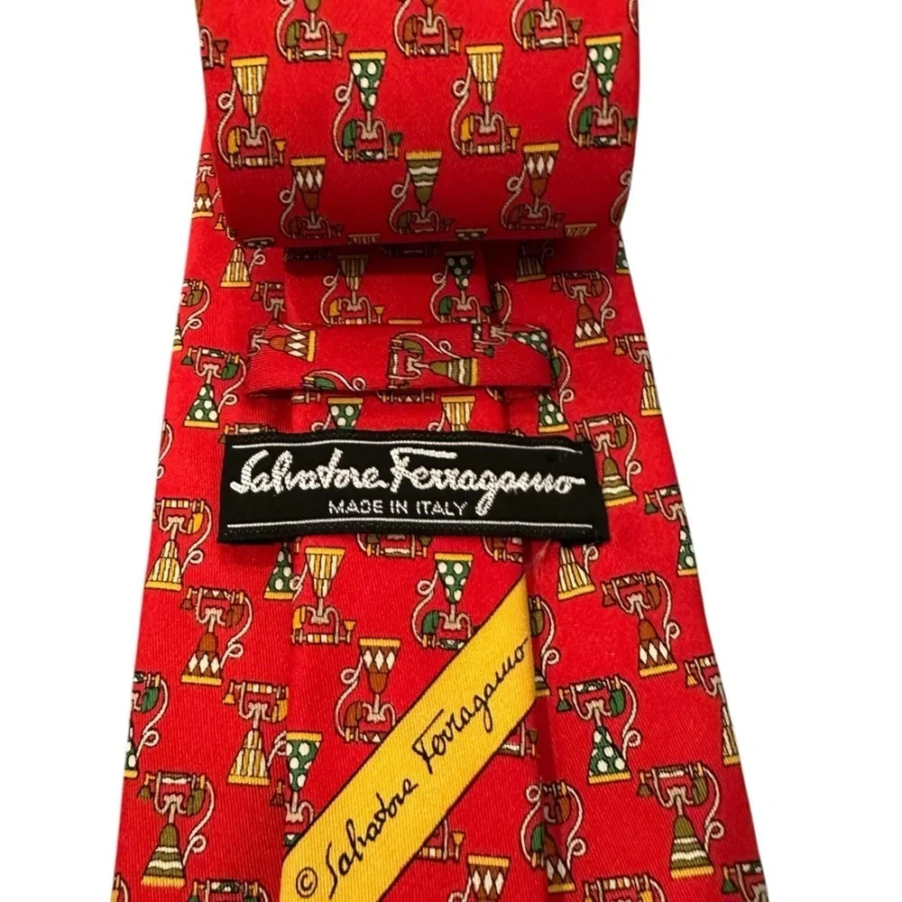 Salvatore Ferragamo Antique Telephone Print 100%‎ Silk Men’s Tie EUC